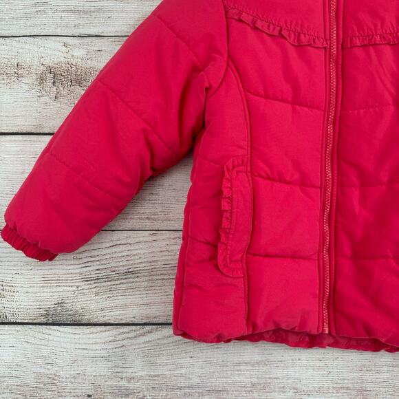 Osh‎ Kosh b'Gosh Floral Hooded Ruffled Puffer Jacket Girl's M 6/8 Pink - Picture 5 of 13